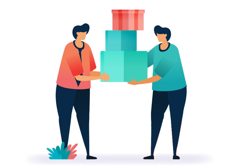 Person giving gifts to another person